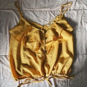 Yellow silky crop top